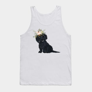 Black Dog with Flowers Tank Top